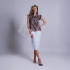Blusa estampada con volantes y lazo