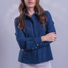 Blusa con cuello camisero y frente drapeado