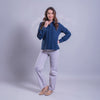 Blusa con cuello camisero y frente drapeado