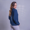 Blusa con cuello camisero y frente drapeado